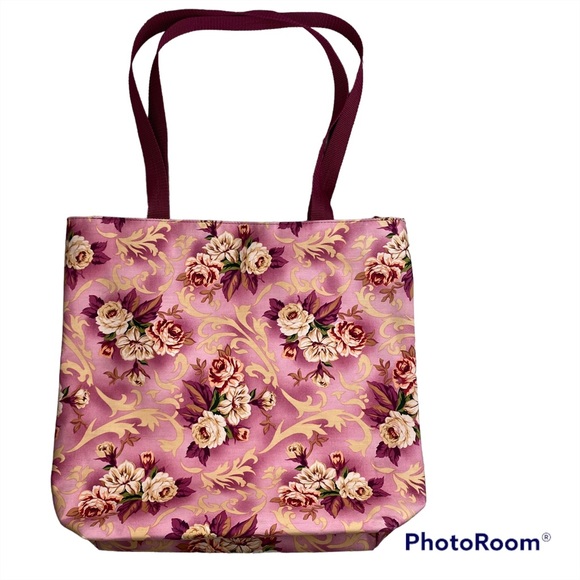 Handbags - Casual Everyday Pink & Maroon Floral Design Medium Tote